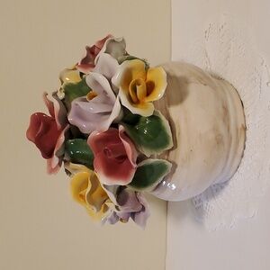 Vintage Capodimonte Large Vase of Roses